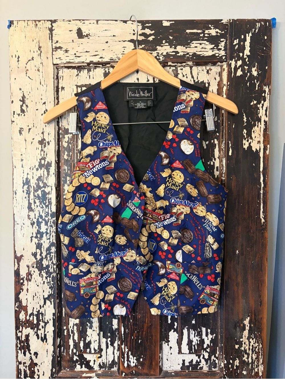 Nicole Miller SNACKS vintage 90’a Women's Blue Oreo, Ritz Snack Print Vest M